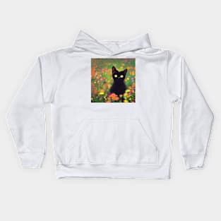 Cat In A Flower Field Kids Hoodie